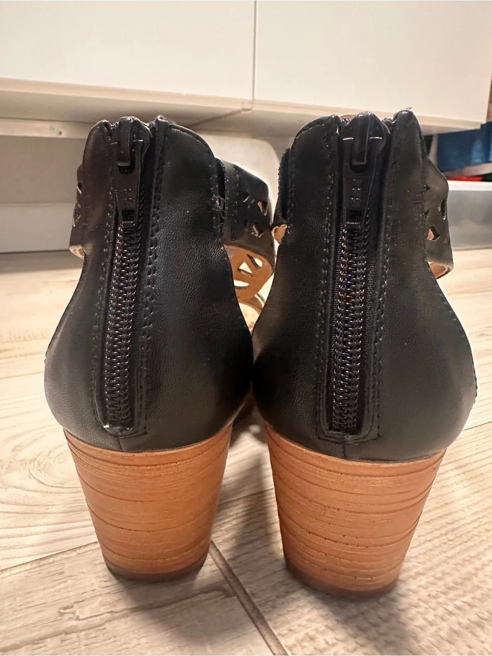 BareTraps Black Laser-Cut Wedge Sandals